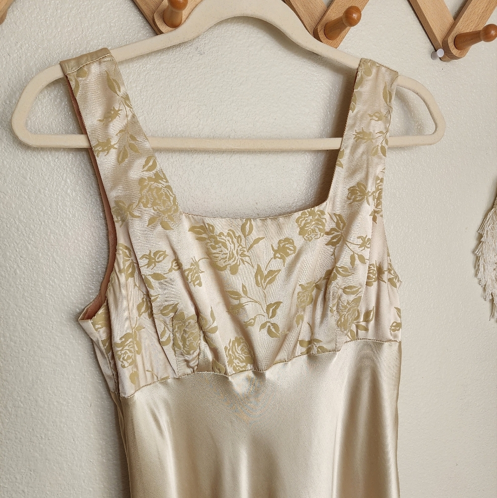 Vintage Be Smart Velvet Jaquard Floral Satin Gown In Champagne Women's M - Picture 3 of 16